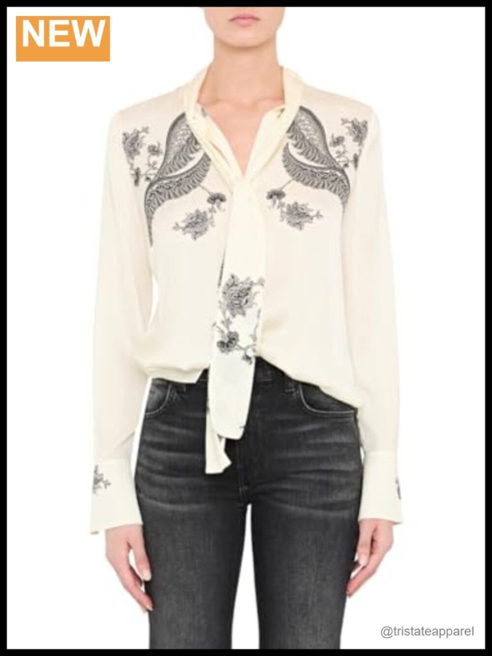 Silk Long Sleeve Tie Neck Printed Blouse Women's